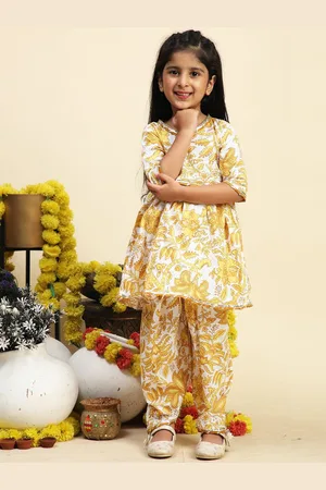 Cutiekins Girls Floral Printed Regular Kurta with Dhoti Pants