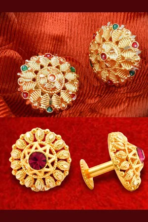 DIVASTRI Set Of 2 Gold Plated Stone Studded Circular Studs