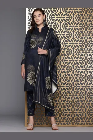 Cayman Ethnic Motifs Beads & Stones Pure Wool Kurta With Trousers & Dupatta