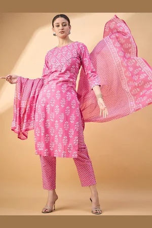 Deewa Women Floral Printed Regular Pure Cotton Kurta with Trousers & With Dupatta