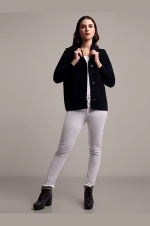 iki chic Women Cable Knit Ribbed Woollen Cardigan