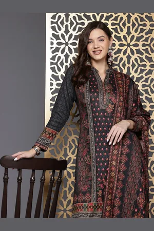 Cayman Women Ethnic Motifs Printed Regular Pure Wool Kurta with Trousers & Dupatta