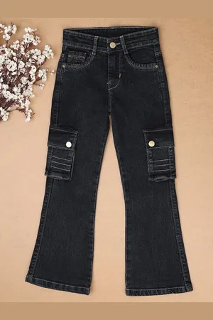 V-Mart Girls Black Cotton Relaxed Fit Mildly Distressed Stretchable Jeans