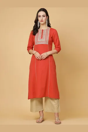 Pistaa Floral Embroidered Cotton A-Line Kurta