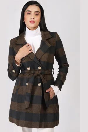 HONNETE Women Checked Parka Coat