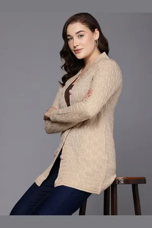 Cayman Women Cable Knit Woollen Longline Cardigan