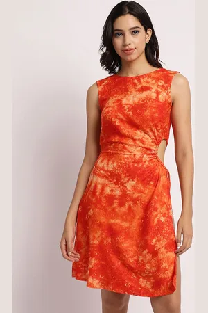 Erotissch Women Tie and Dye Round Neck Sheath Dress