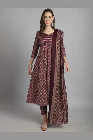 Rajnandini Floral Printed Notch Neck A-Line Kurta with Trouser & Dupatta
