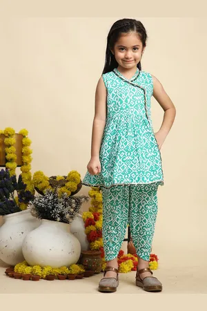 Cutiekins Girls Ethnic Motifs Printed Angrakha Kurta With Dhoti Pants