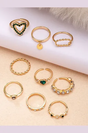karatcart 9Pcs Gold-Plated Intricate Details Finger Ring