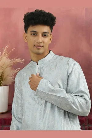 TATTVA Floral Woven Design Mandarin Collar Regular Kurta with Pyjamas