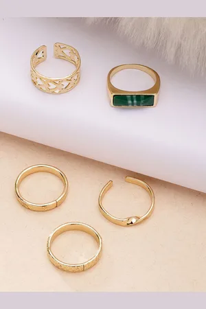 karatcart 5Pcs Gold Plated Textured Finger Ring