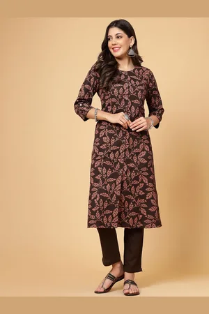 Pistaa Floral Printed Mandarin Collar Cotton A-Line Kurta