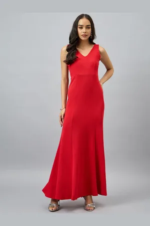 Color Capital Women Solid V-Neck Fit and Flare Maxi Dress