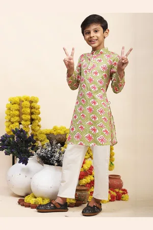 Cutiekins Boys Ethnic Motifs Printed Straight Cotton Kurta with Pyjamas
