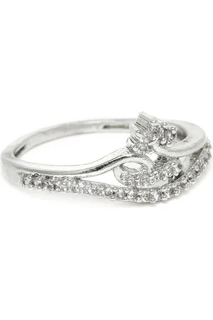 ESTELE Women Rhodium-Plated CZ-Studded Adjustable Finger Ring