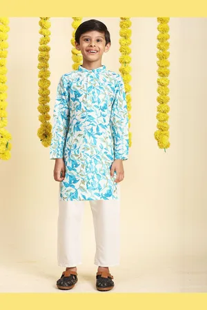 Cutiekins Boys Floral Printed Mandarin Collar Kurta With Pyjamas