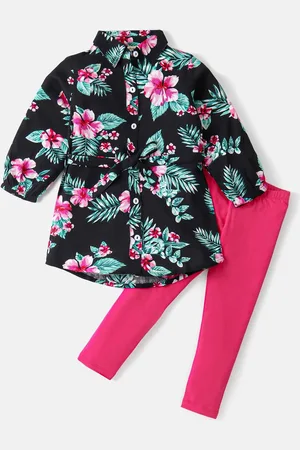 CrayonFlakes Girls Floral Printed Shirt with Leggings