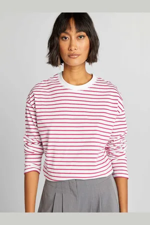 KIABI Women Striped Drop-Shoulder Long Sleeves Round neck T-shirt
