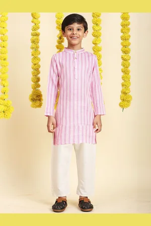 Cutiekins Boys Striped Printed Mandarin Collar Straight Kurta With Pyjamas