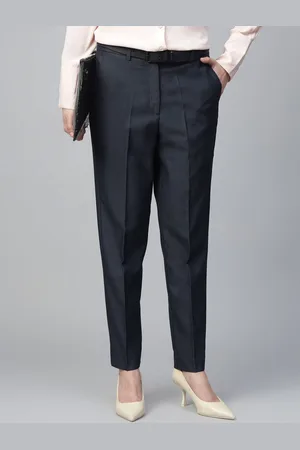 HANCOCK Women Textured Original Self Design Slim Fit Wrinkle Free Formal Trousers