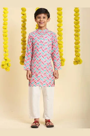 Cutiekins Boys Geometric Printed Mandarin Collar Straight Kurta With Trousers