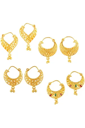 DIVASTRI Set Of 4 Gold-Plated Stone Studded Circular Hoop Earrings