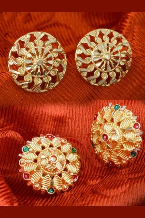 DIVASTRI Set Of 2 Gold-Plated Stone Studded Circular Studs