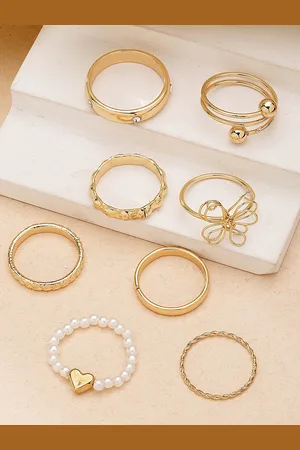 karatcart 8Pcs Gold-Plated Stones Studded Finger Rings