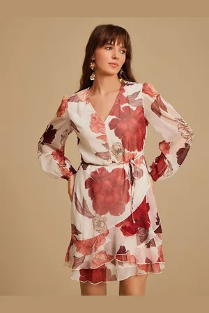 Kazo Women Floral Printed Satin Fit & Flare Mini Dress
