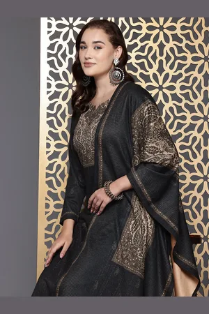Cayman Women Ethnic Motifs Printed Regular Pure Wool Kurta with Trousers & Dupatta