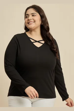 CURVY STREET Women Solid V-Neck Cotton Plus Size T-shirt