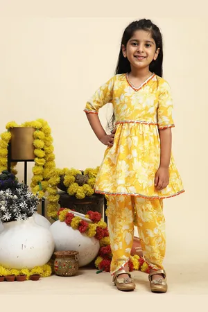 Cutiekins Girls Floral Printed Regular Kurta with Dhoti Pants