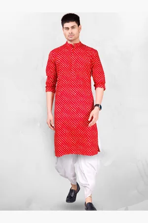 SHIWAM ETHNIX Leheriya Printed Mandarin Collar Straight Kurta With Dhoti Pants