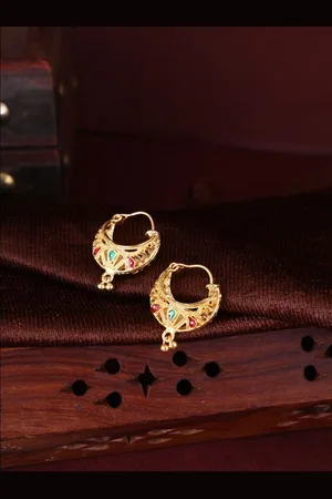 DIVASTRI Set Of 2 Gold-Plated Stone Studded Circular Hoop Earrings