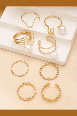 karatcart Set Of 8 Gold-Plated Beaded Finger Ring