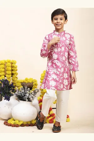 Cutiekins Boys Floral Printed Mandarin Collar Straight Kurta with Pyjamas