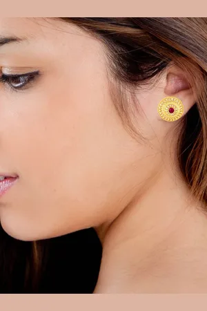 DIVASTRI Set Of 2 Gold-Plated Circular Stone Studded Studs