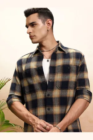 Highlander Men Oversized Textured Dobby Checked Utility Pocket Overshirt