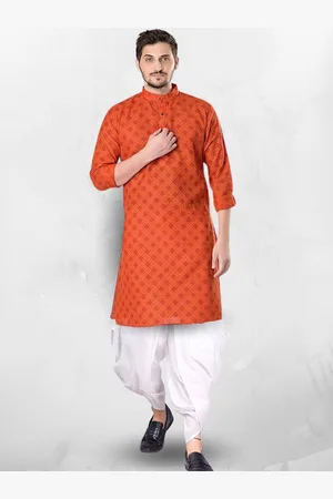 SHIWAM ETHNIX Geometric Printed Mandarin Collar Straight Kurta With Dhoti Pants