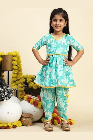 Cutiekins Girls Floral Printed Regular Kurta with Dhoti Pants