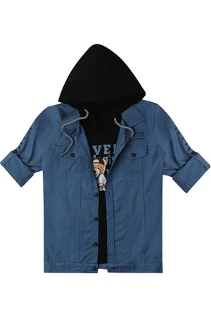 CAVIO Boys Cotton Spread Collar Lightweight Jacket & T-Shirt