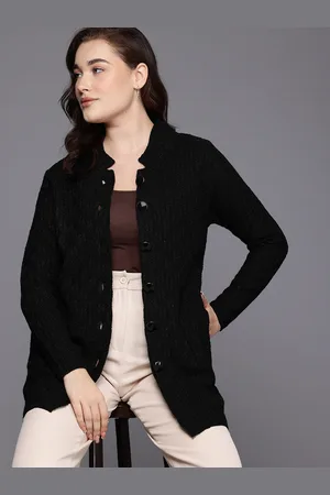 Cayman Women Cable Knit Woollen Longline Cardigan