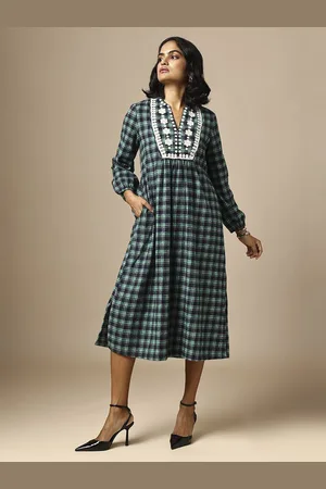 Chemistry Women Checked A-Line Midi Dress