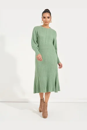 Styli Women Textured Cable Knit Sweater Midi Dress