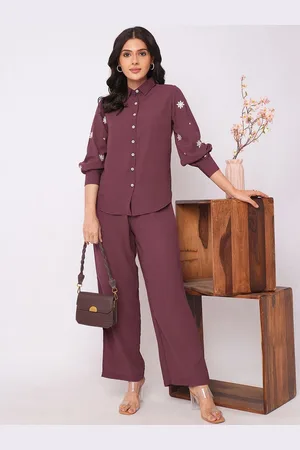 Kalini Embroidered Shirt Collar Long Sleeves Shirt With Palazzo