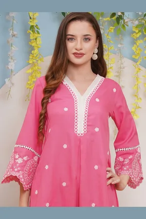 Bhama Couture Floral Embroidered V-Neck Flared Sleeves A-Line Kurta With Trousers