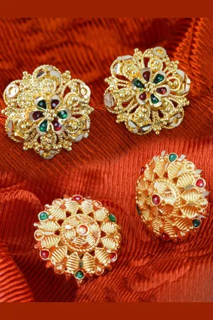DIVASTRI Set Of 2 Gold Plated Stone Studded Circular Studs