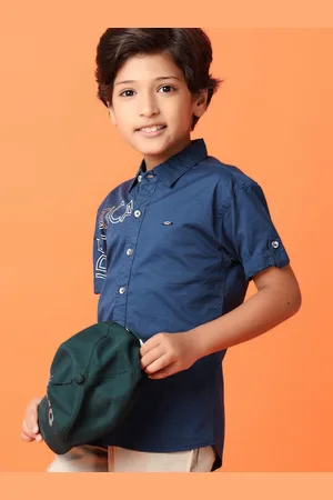 V-Mart Boys Classic Spread Collar Typography Printed Cotton Casual Shirt
