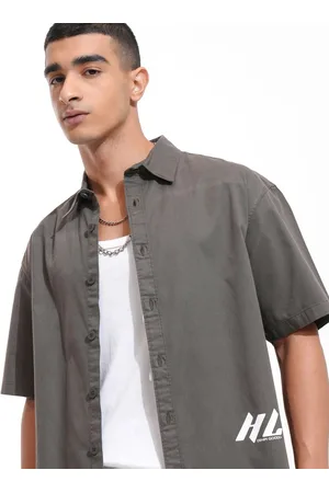 Highlander Men Dark Contrast Stitched Placment Patterned Oversized Overshirt